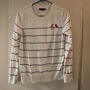 Banana Republic White & Black Striped Knit Sweater w/ Bird Detail – Size M